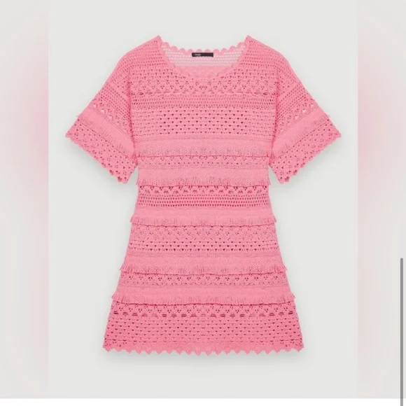 NWT Maje Crochet Knit Dress In Pink - Picture 5 of 6